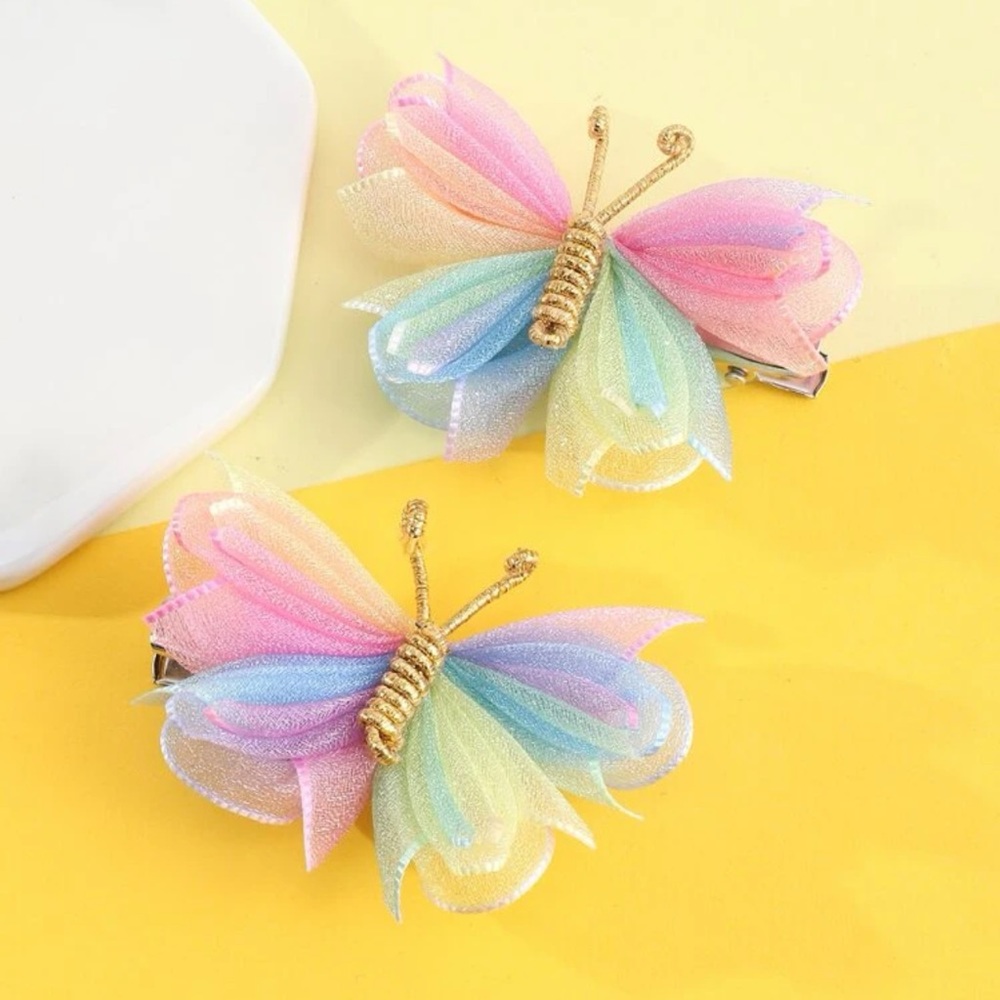 🦋 Lovely Paid Of Colorful Rainbow Butterfly Hair Clips 🦋